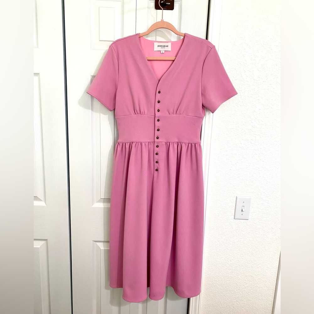 JessaKae Pink V-Neck Midi Dress